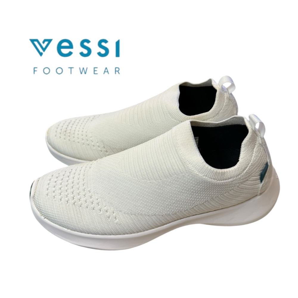 Vessi Women's Slip-On Knit Sneakers in White with Black Lining